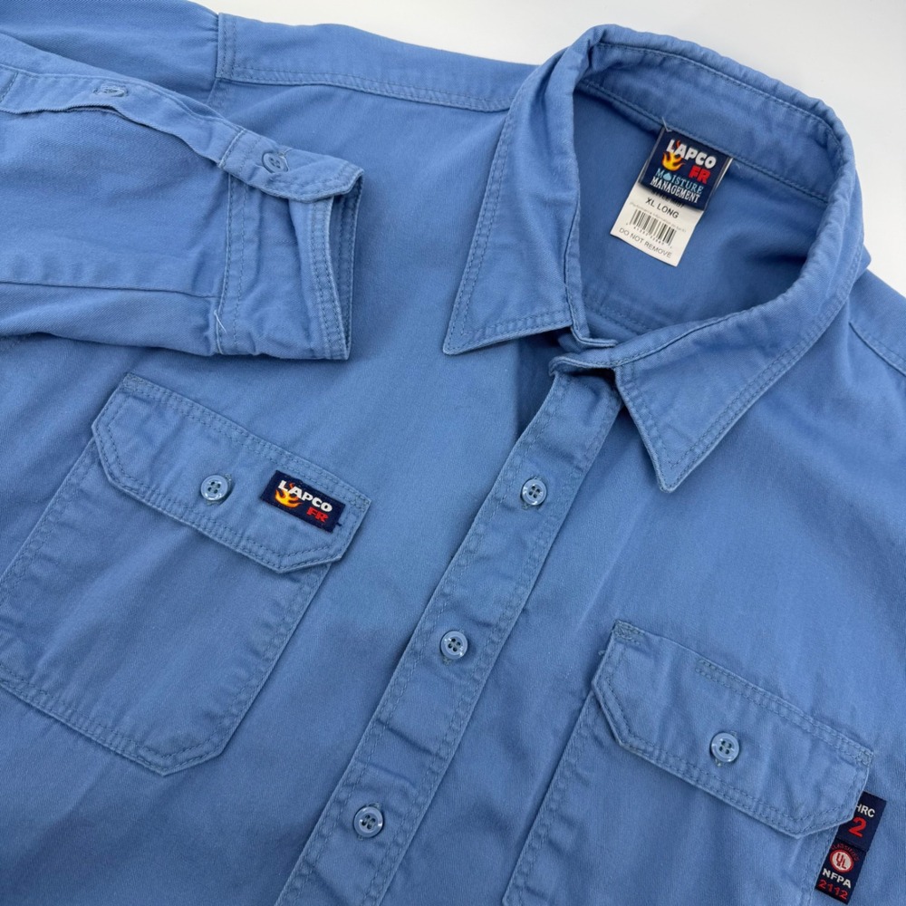 LAPCO FR Work Shirt Men XL Long Blue Flame Resistant NFPA 2112 HRC2 IMB7